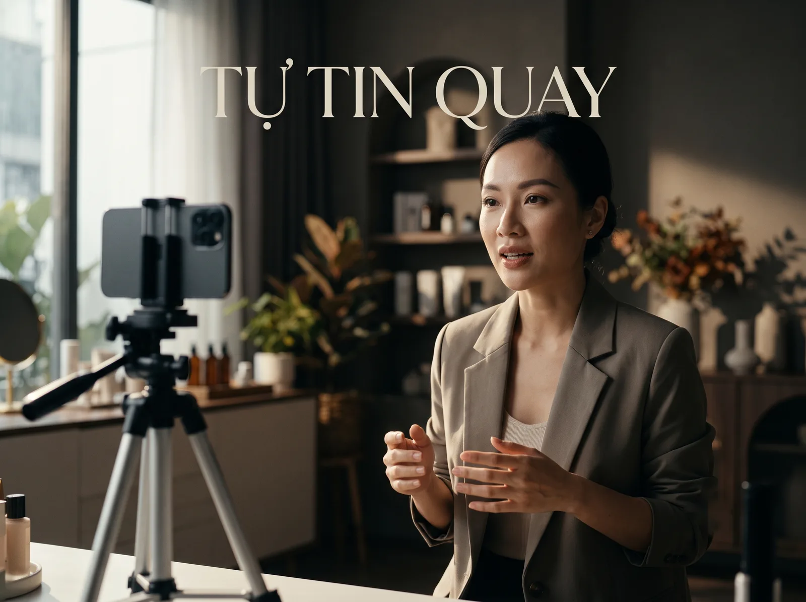 Chủ doanh nghiệp tự tin quay video sản phẩm bằng điện thoại